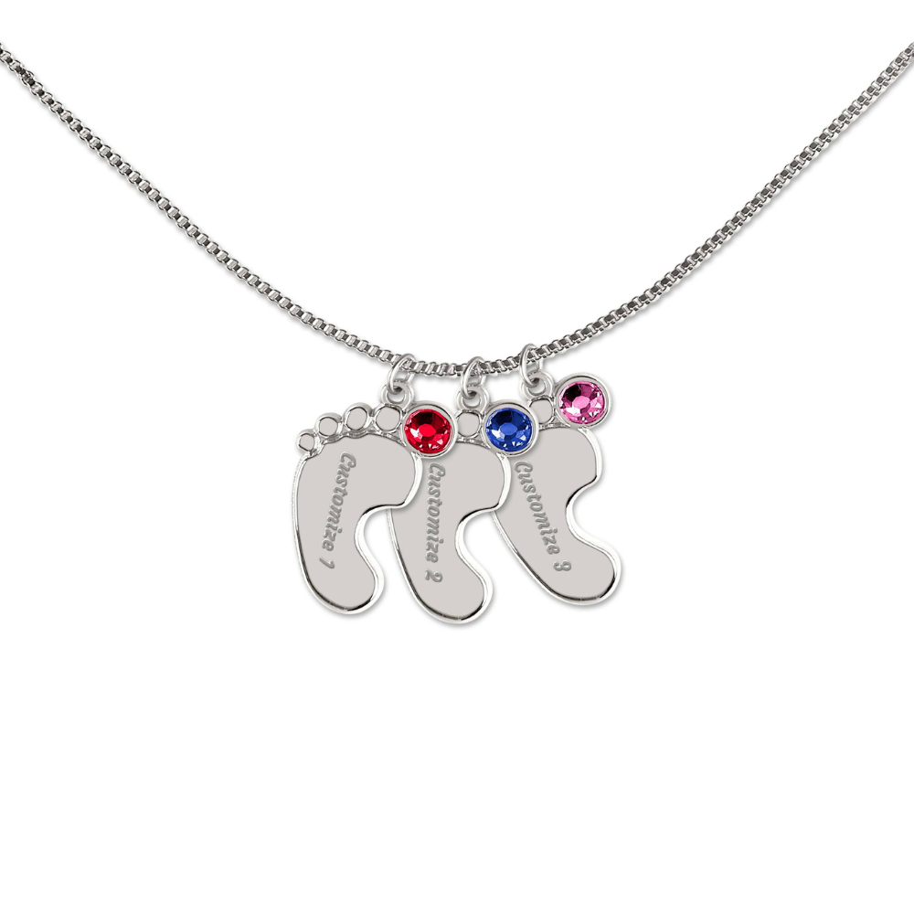 HeartScriptions - Engraved Baby Feet Necklace with Birthstone