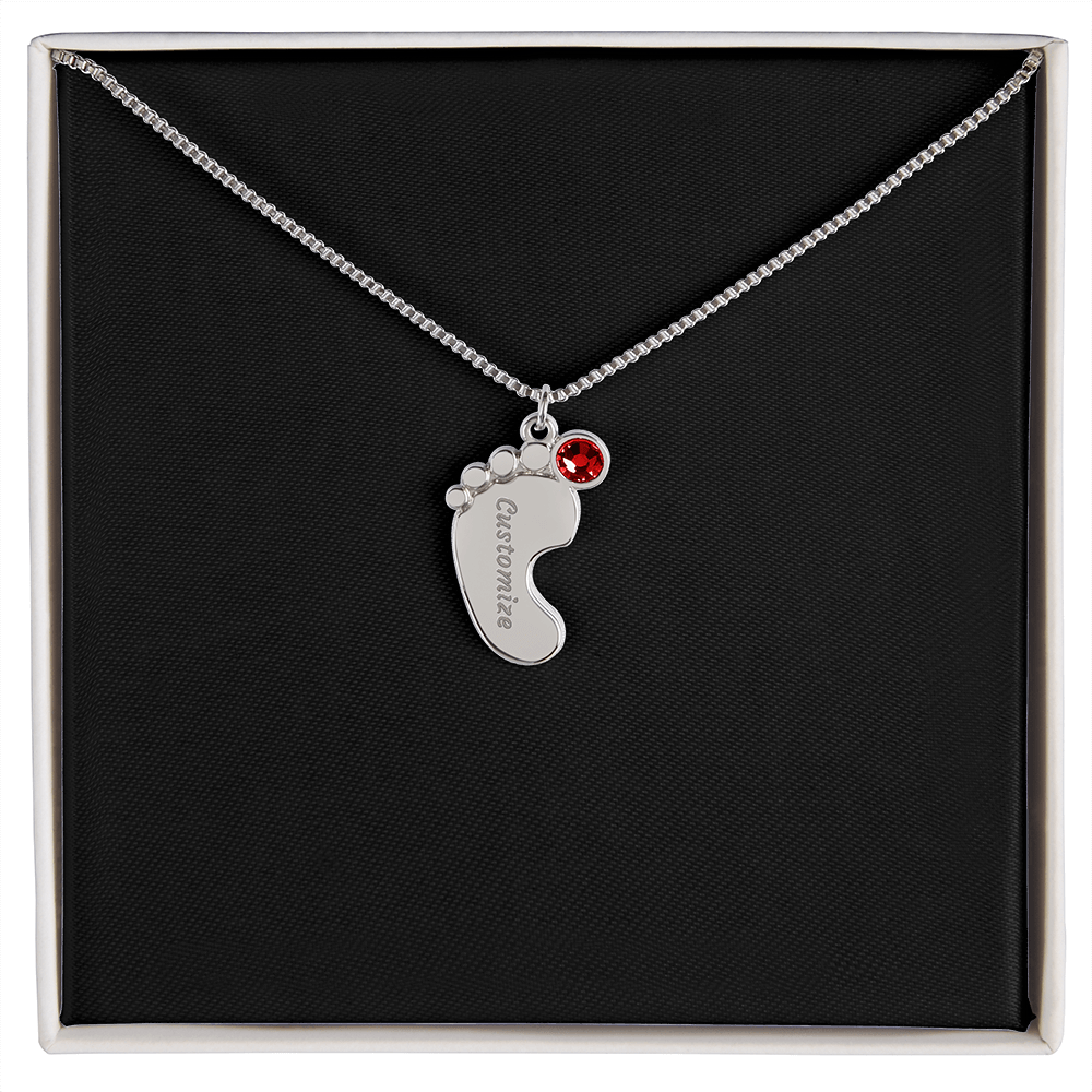 HeartScriptions - Engraved Baby Feet Necklace with Birthstone