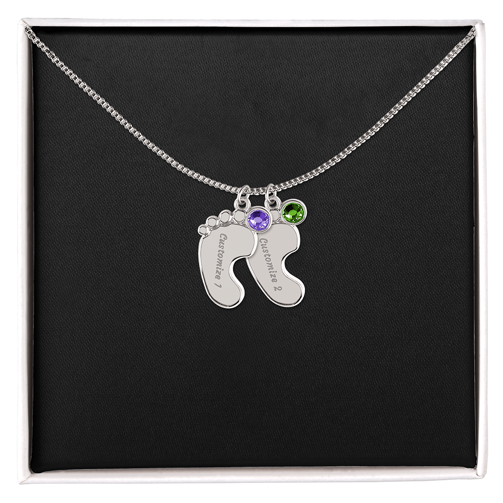 HeartScriptions - Engraved Baby Feet Necklace with Birthstone
