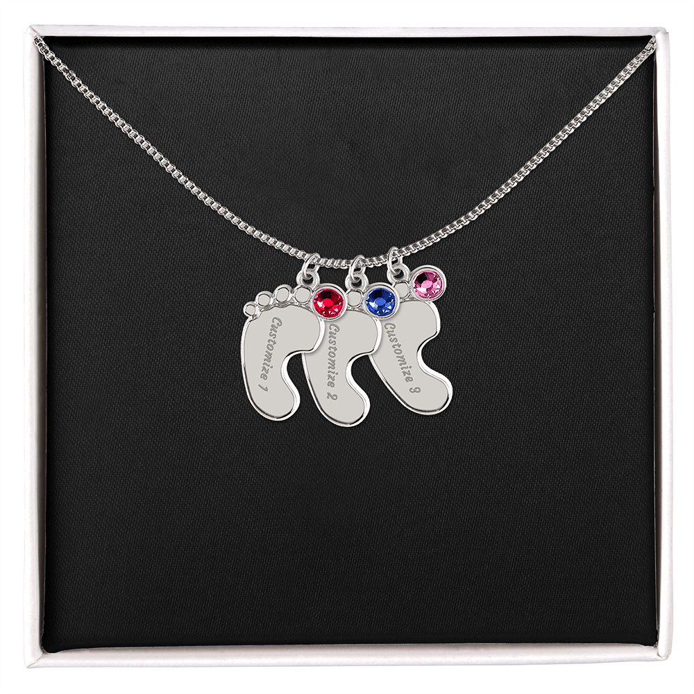 HeartScriptions - Engraved Baby Feet Necklace with Birthstone
