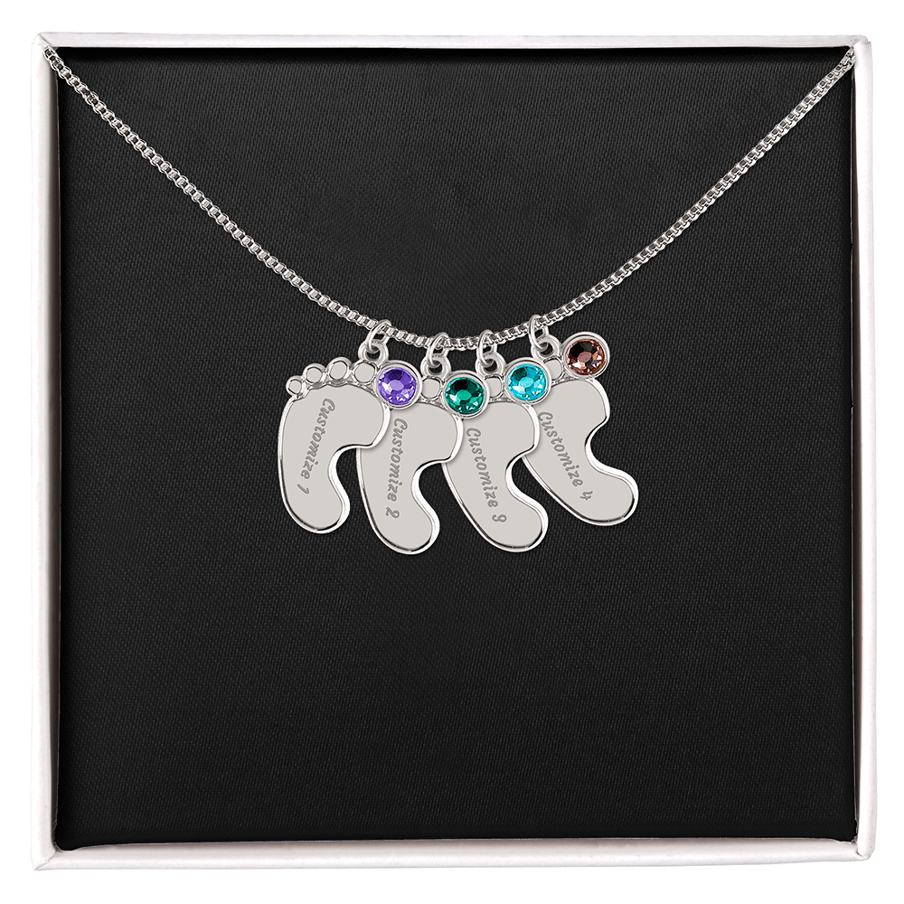HeartScriptions - Engraved Baby Feet Necklace with Birthstone