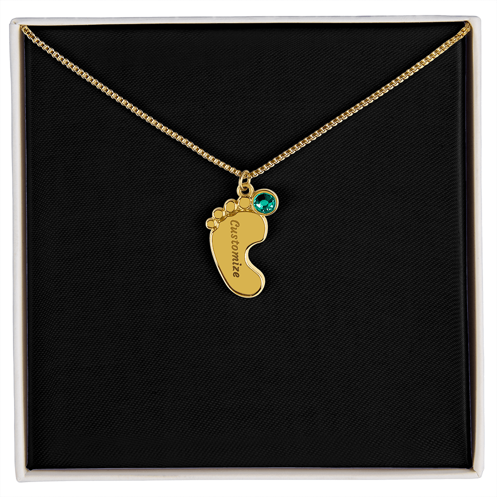 HeartScriptions - Engraved Baby Feet Necklace with Birthstone