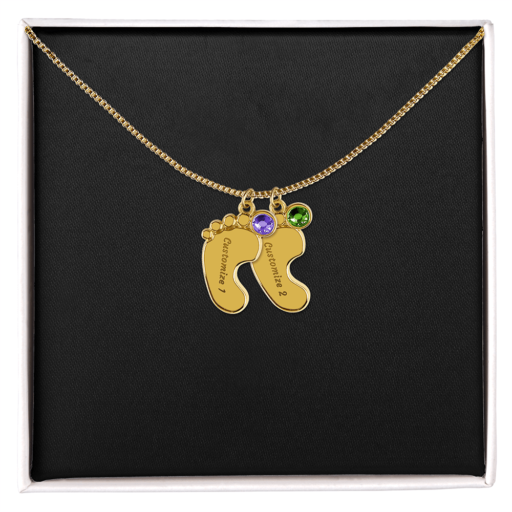 HeartScriptions - Engraved Baby Feet Necklace with Birthstone