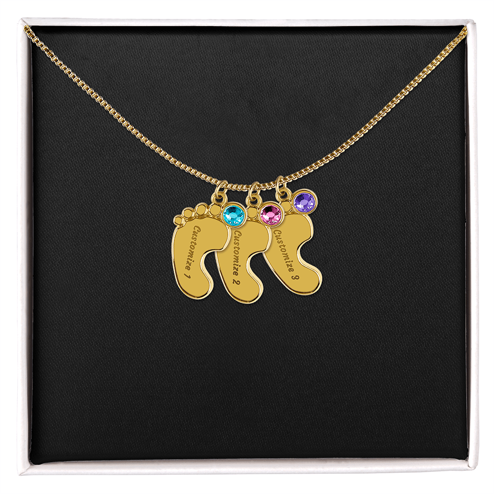 HeartScriptions - Engraved Baby Feet Necklace with Birthstone