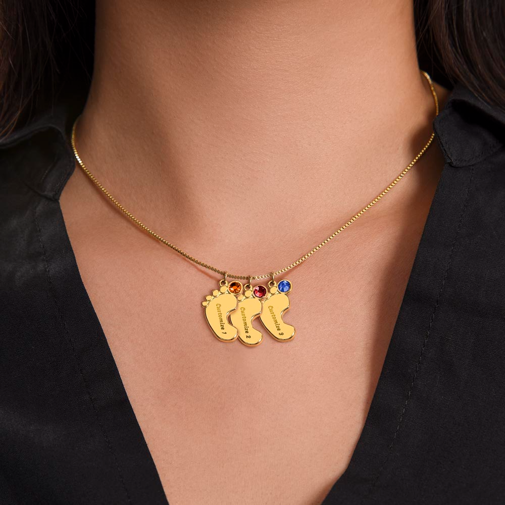 HeartScriptions - Engraved Baby Feet Necklace with Birthstone