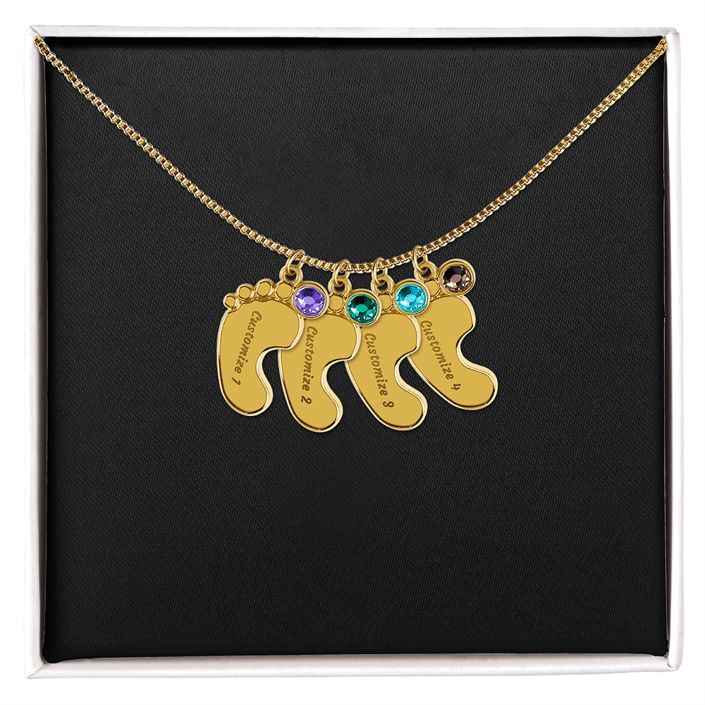 HeartScriptions - Engraved Baby Feet Necklace with Birthstone