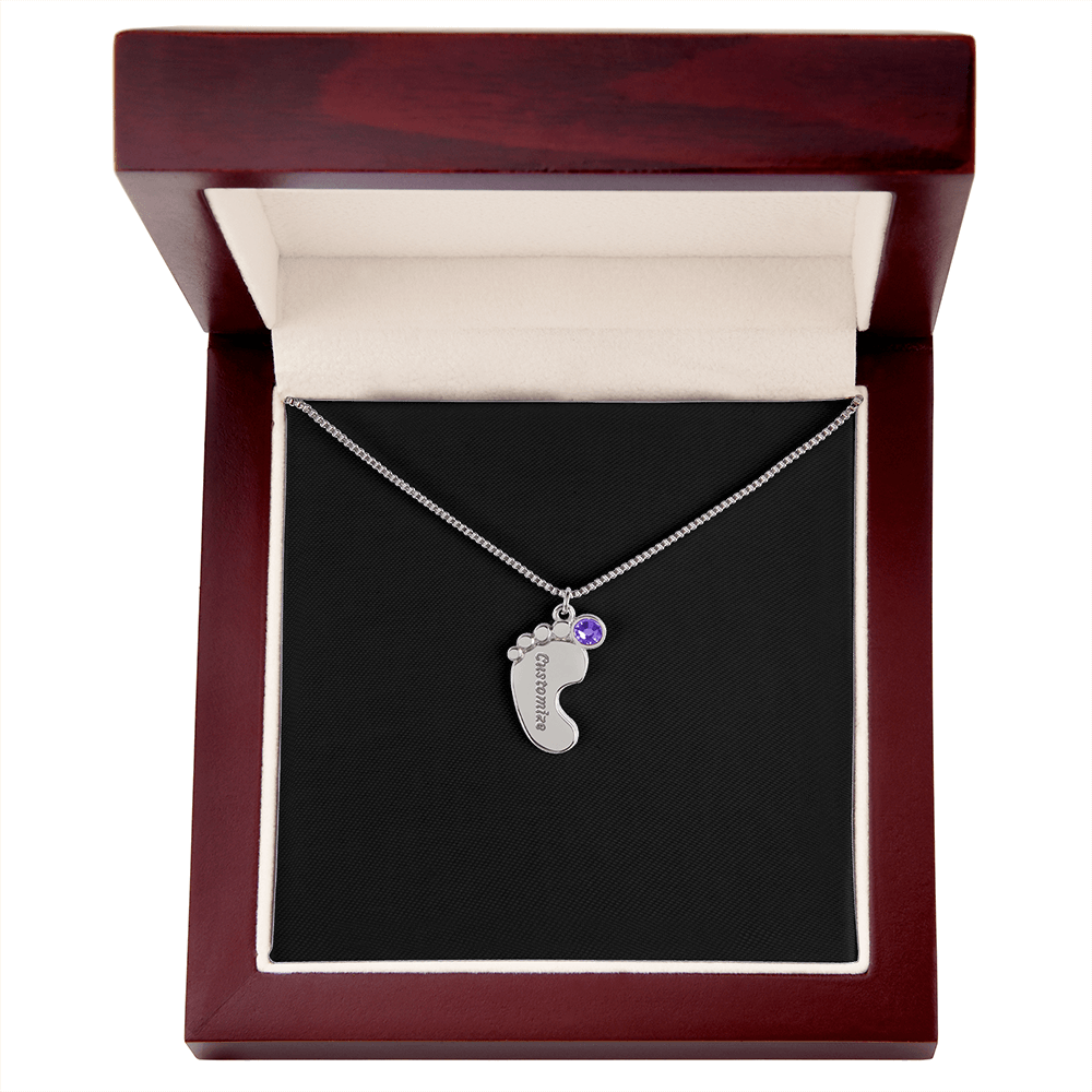 HeartScriptions - Engraved Baby Feet Necklace with Birthstone