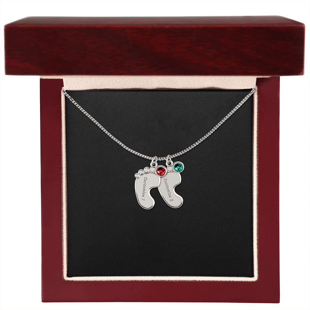 HeartScriptions - Engraved Baby Feet Necklace with Birthstone