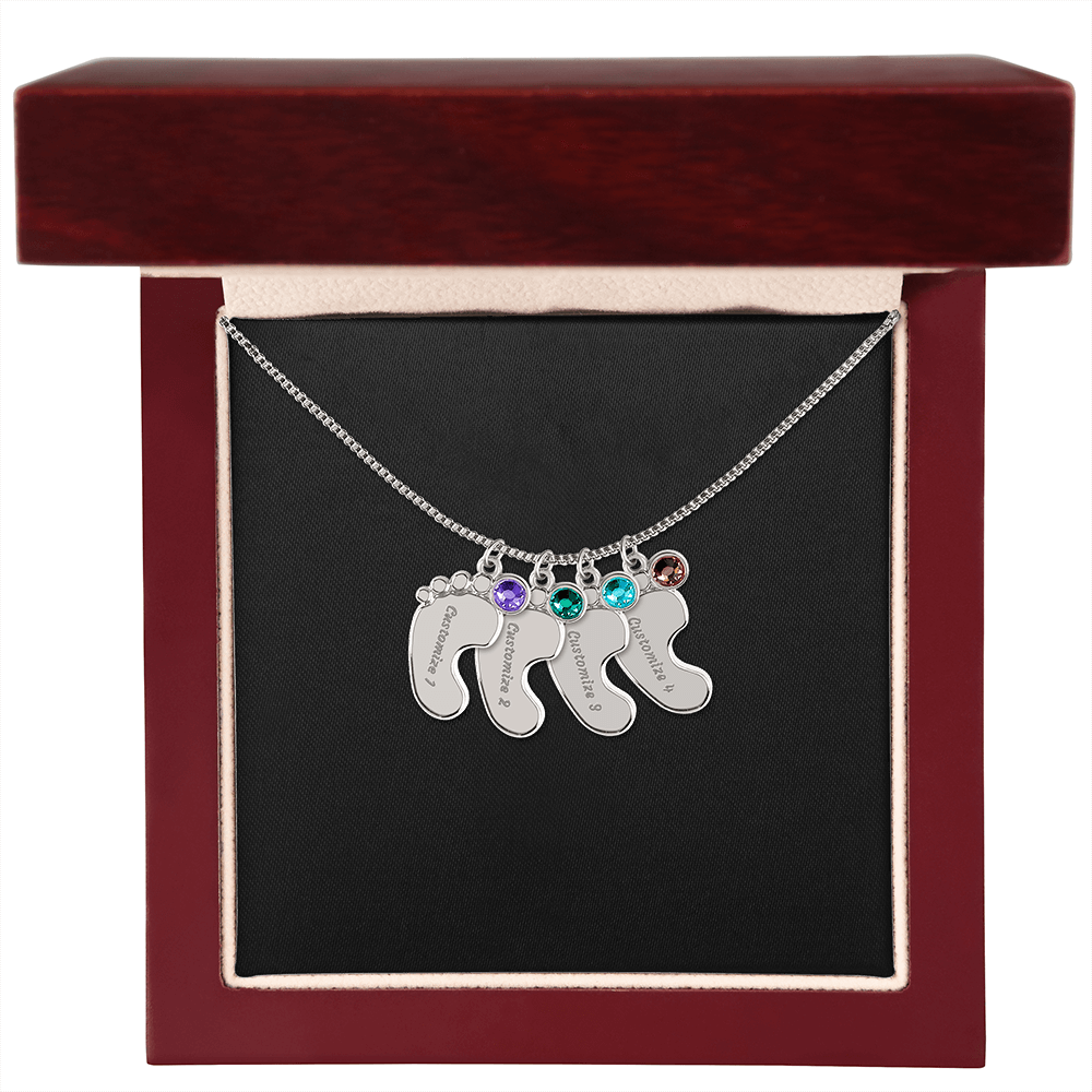 HeartScriptions - Engraved Baby Feet Necklace with Birthstone