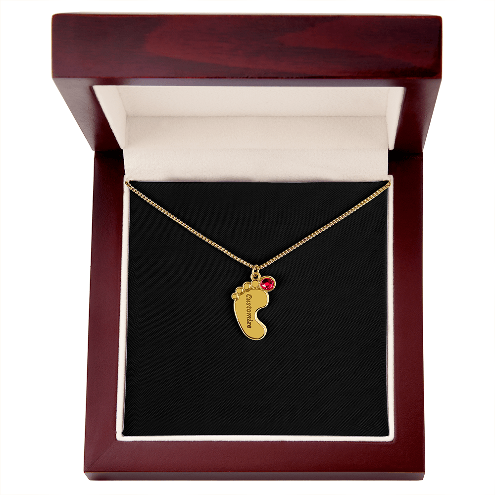 HeartScriptions - Engraved Baby Feet Necklace with Birthstone
