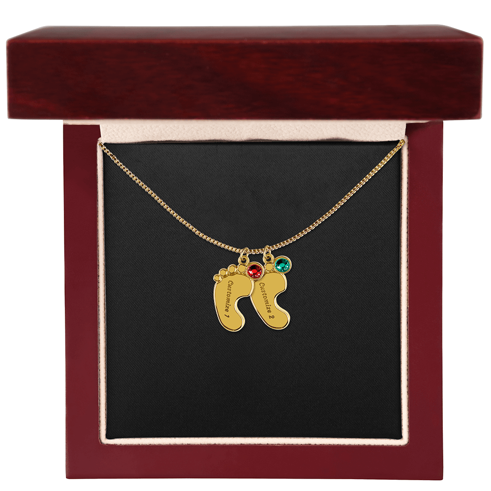 HeartScriptions - Engraved Baby Feet Necklace with Birthstone