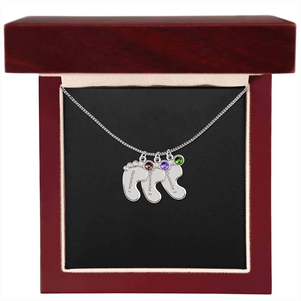 HeartScriptions - Engraved Baby Feet Necklace with Birthstone