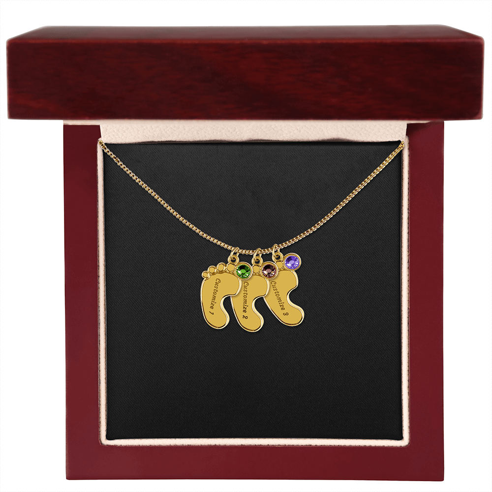 HeartScriptions - Engraved Baby Feet Necklace with Birthstone