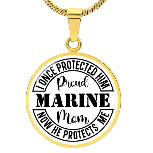 HeartArt - Graphic Circle Necklace - Proud Marine Mom