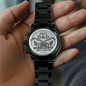 Heart of Time - Black Chronograph Engraved Watch - Biker Dad