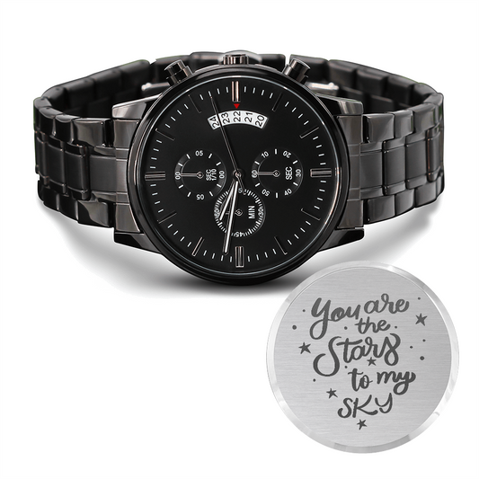 Heart of Time - Black Chronograph Engraved Watch - Stars To My Sky