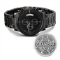 Heart of Time - Black Chronograph Engraved Watch - Two Titles Dad and Grandpa