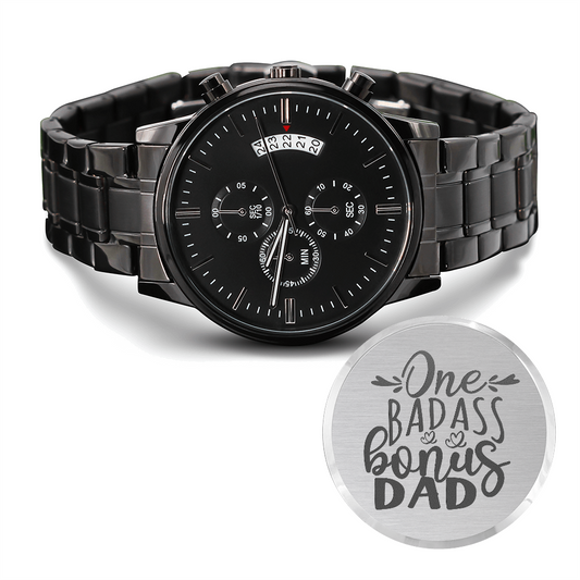 Heart of Time - Black Chronograph Engraved Watch - Badass Bonus Dad