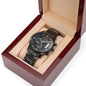Heart of Time - Black Chronograph Engraved Watch - Firefighter Stay Safe