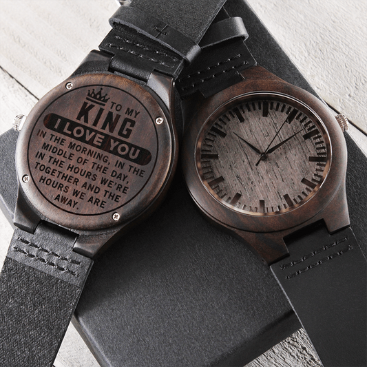 Heart of Time - Wood  Engraved Watch - To My King