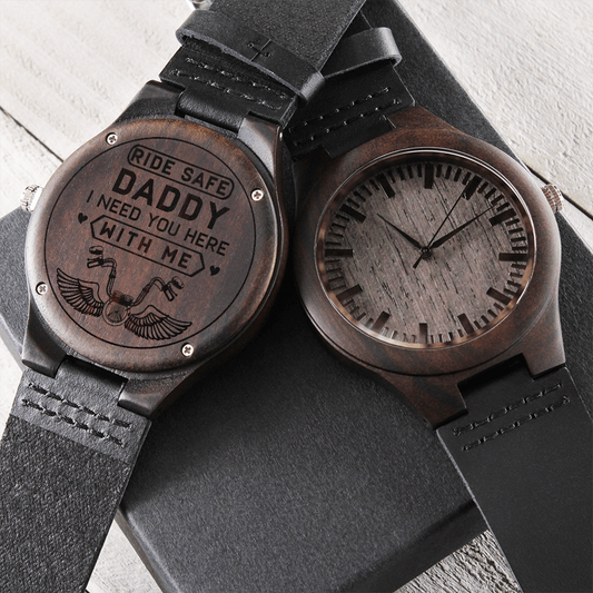 Heart of Time - Wood Engraved Watch - Ride Safe Daddy
