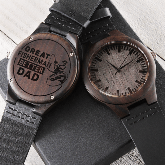 Heart of Time - Wood Engraved Watch - Fisherman Dad