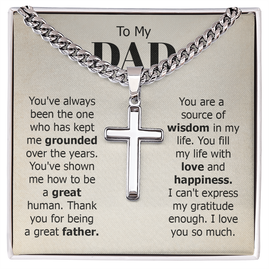 HeartStrings - Cuban Link Chain with Artisan Cross - To My Dad