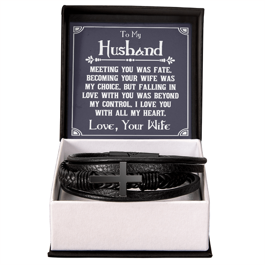 HeartStrings - Men's Cross Bracelet - Husband, Meeting You Was Faith
