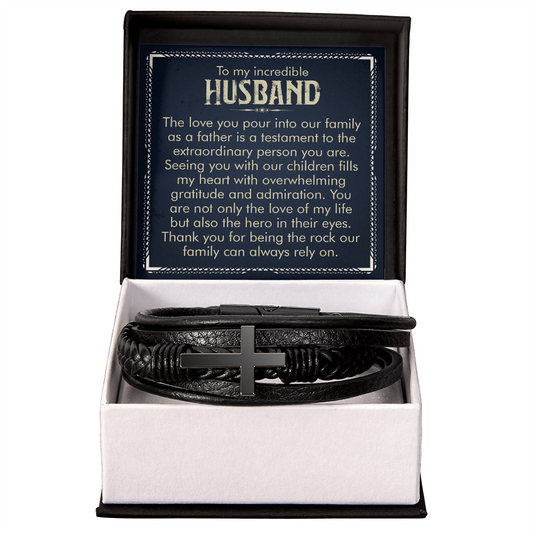 HeartStrings - Men's Cross Bracelet - To My Incredible Husband