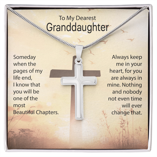 HeartStrings - Artisan Cross Necklace - Grandaughter When The Pages of My Life End