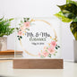 HeartWork - Acrylic Square Plaque - Mr. & Mrs. Floral Wreath (Personalized)