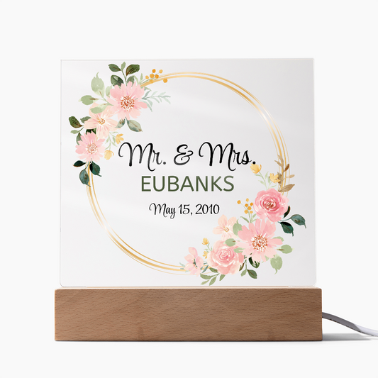 HeartWork - Acrylic Square Plaque - Mr. & Mrs. Floral Wreath (Personalized)