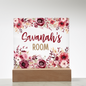 HeartWork - Acrylic Square Plaque - Burgundy Floral Room (Personalized)