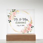 HeartWork - Acrylic Square Plaque - Mr. & Mrs. Floral Wreath (Personalized)